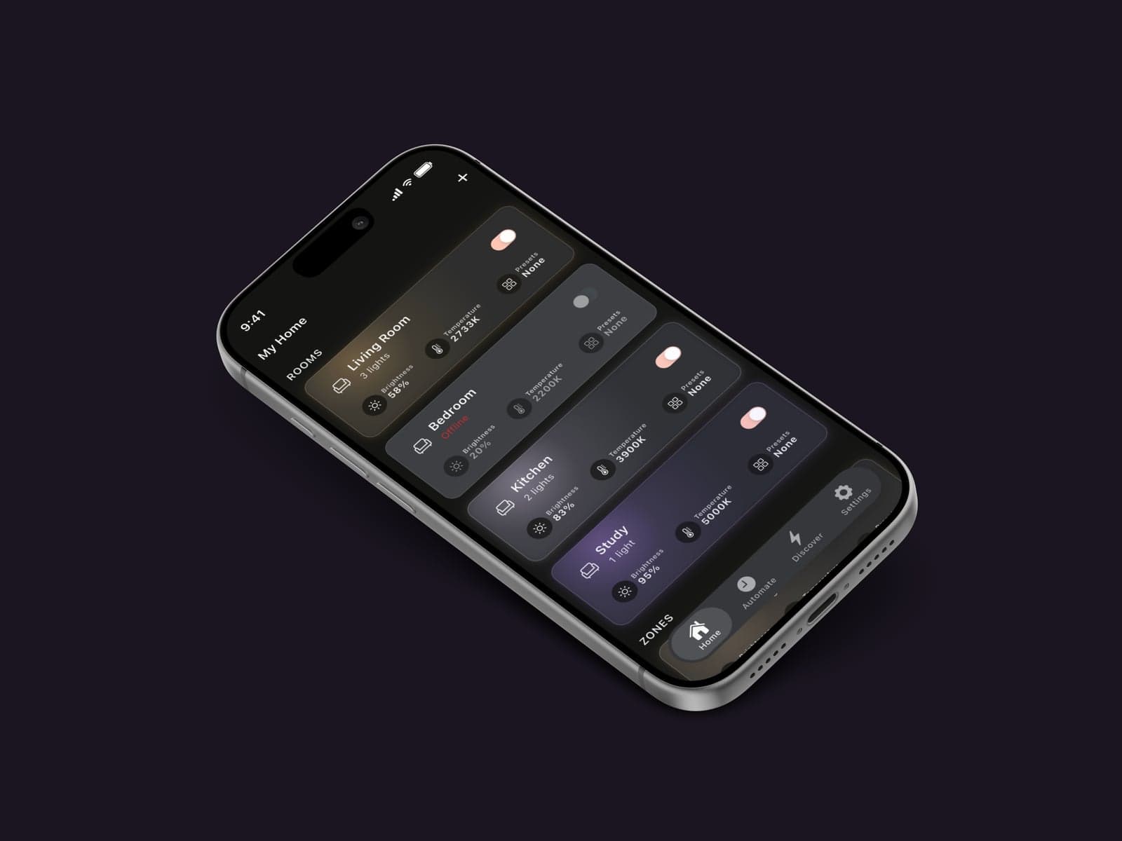 Sunday Light — Dark room controls floating